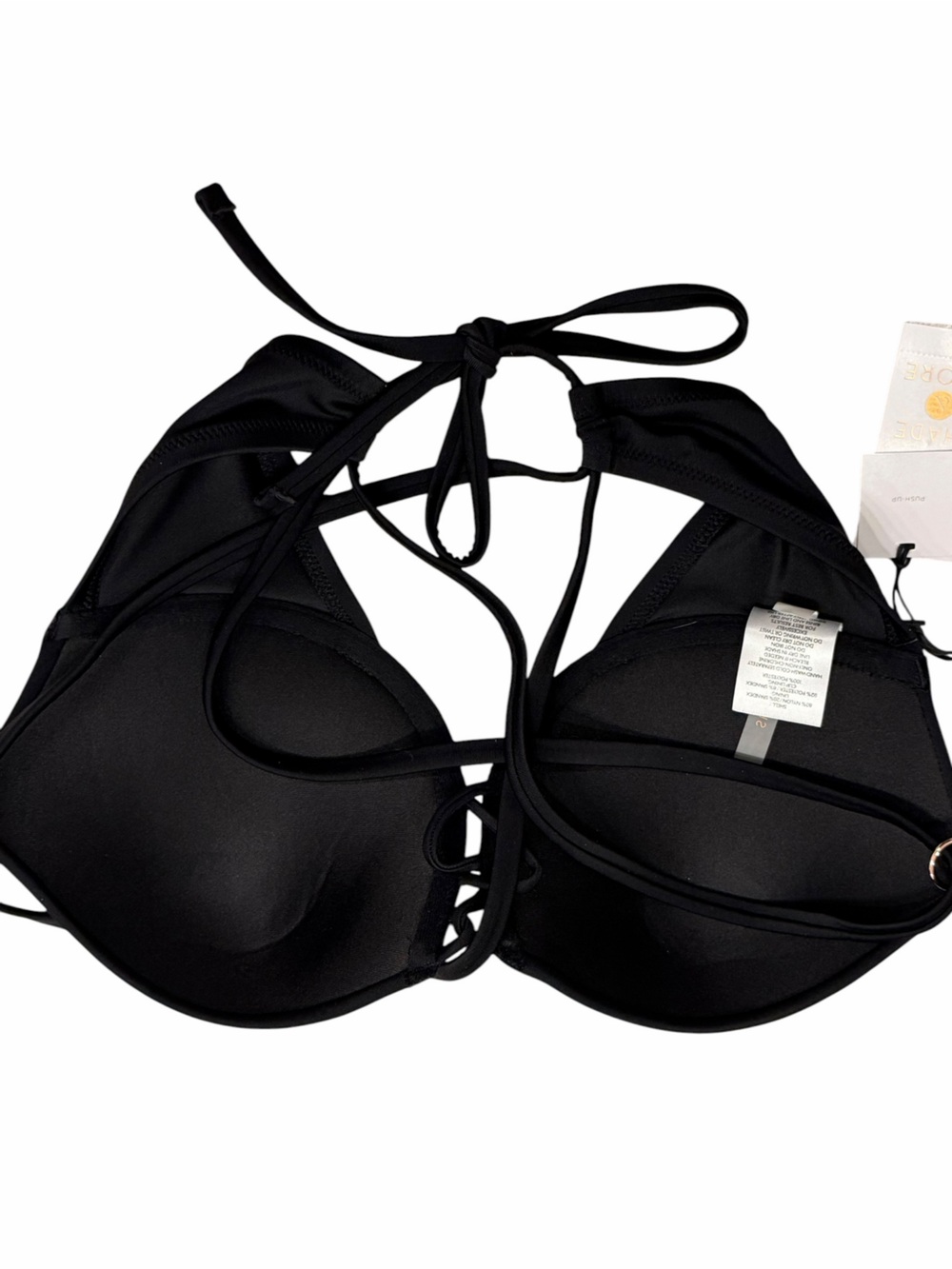 SHADE & SHORE Women’s Black Cross-Back Push-Up Bikini Top Size 34D - Picture 2 of 8